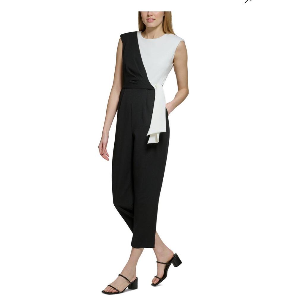 NWT Calvin Klein Womens 14 Colorblock Cropped Wide Leg Jumpsuit Elegant